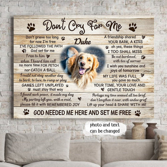Don't Cry For Me Dog Poem | Custom Dog Memorial Canvas | Dog Memorial Gifts
