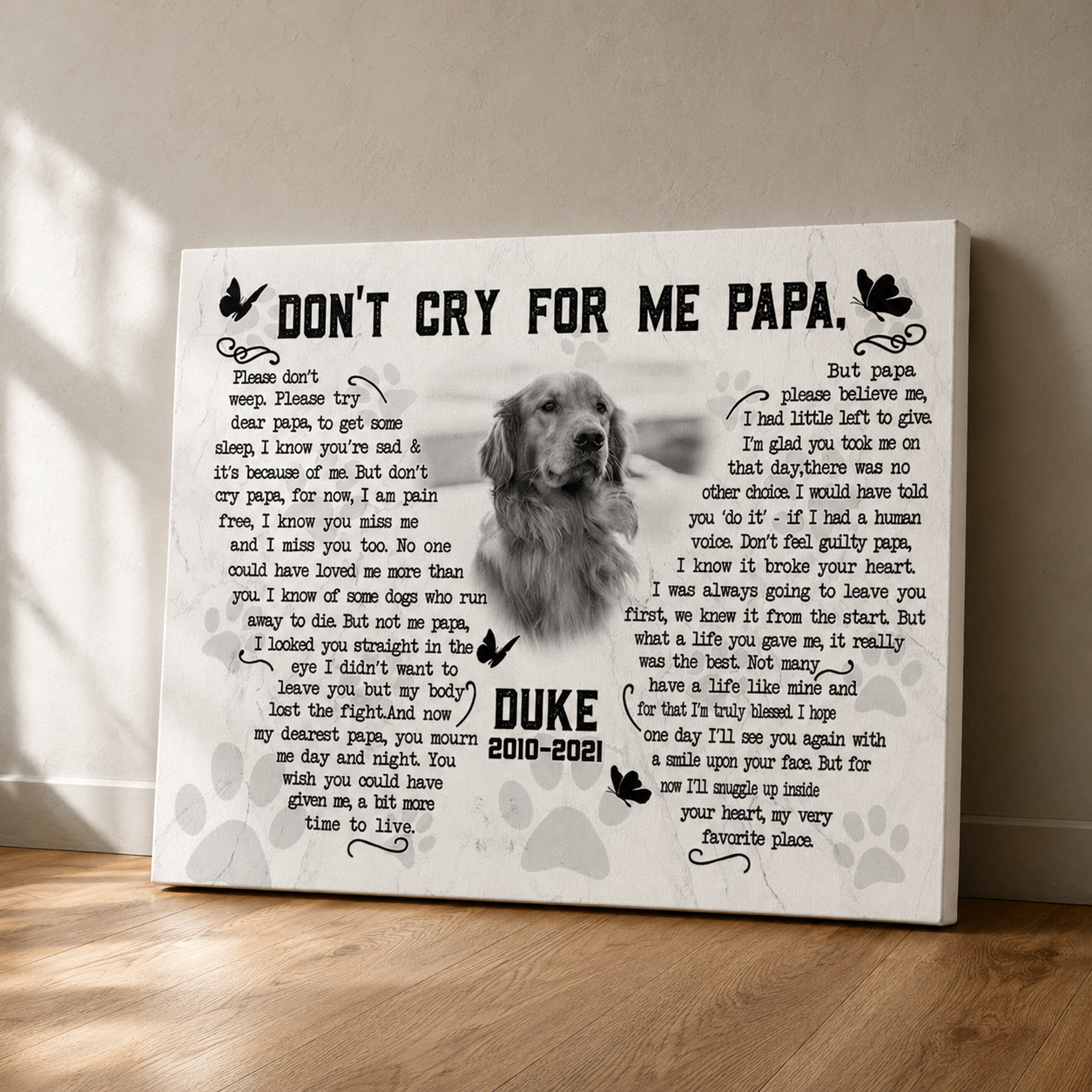 Don't Cry For Me Papa Dog Poem