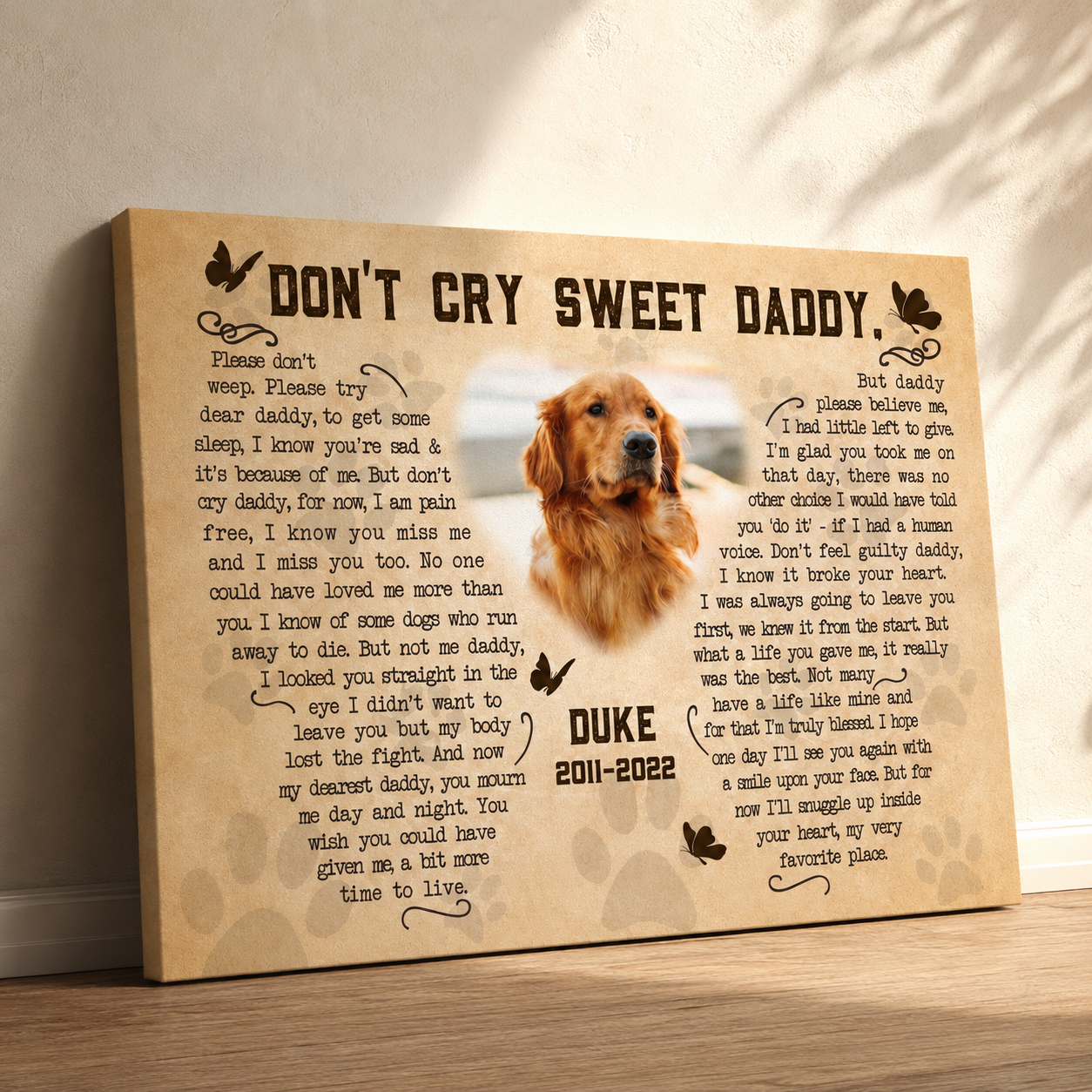 Don't Cry For Me Papa Dog Poem Custom Dog Memorial Canvas