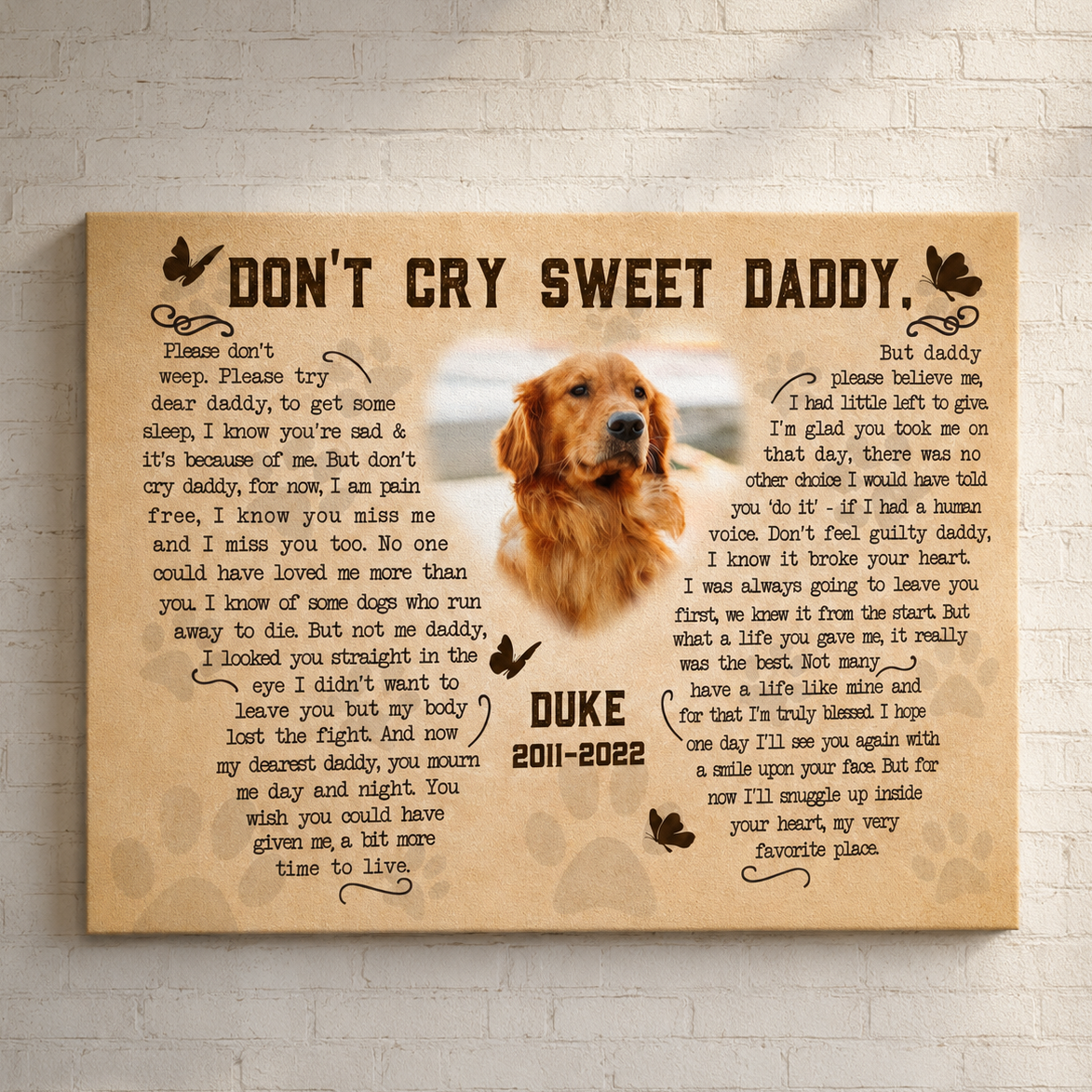 Don't Cry For Me Papa Dog Poem Custom Dog Memorial Canvas