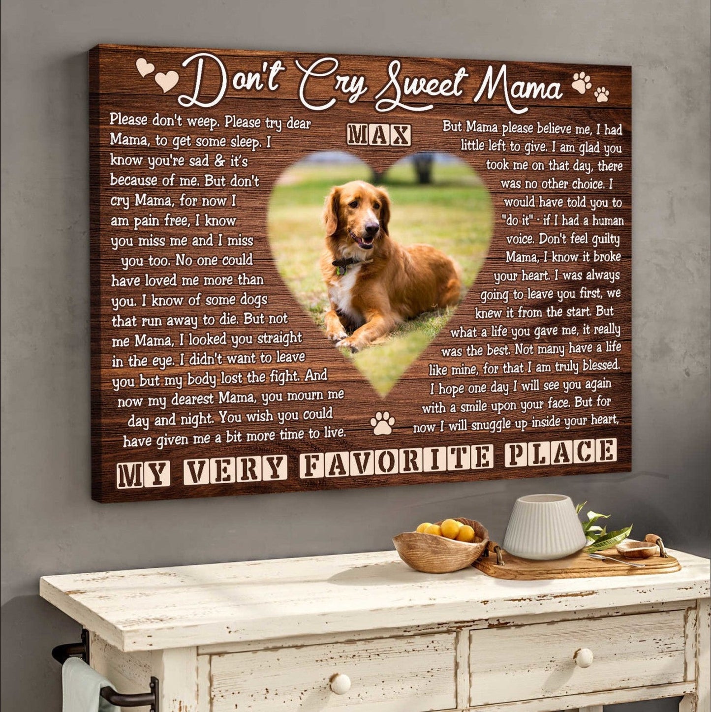 Don’t Cry Sweet Mama Poem | Custom Dog Memorial Canvas | Dog Memorial Gifts