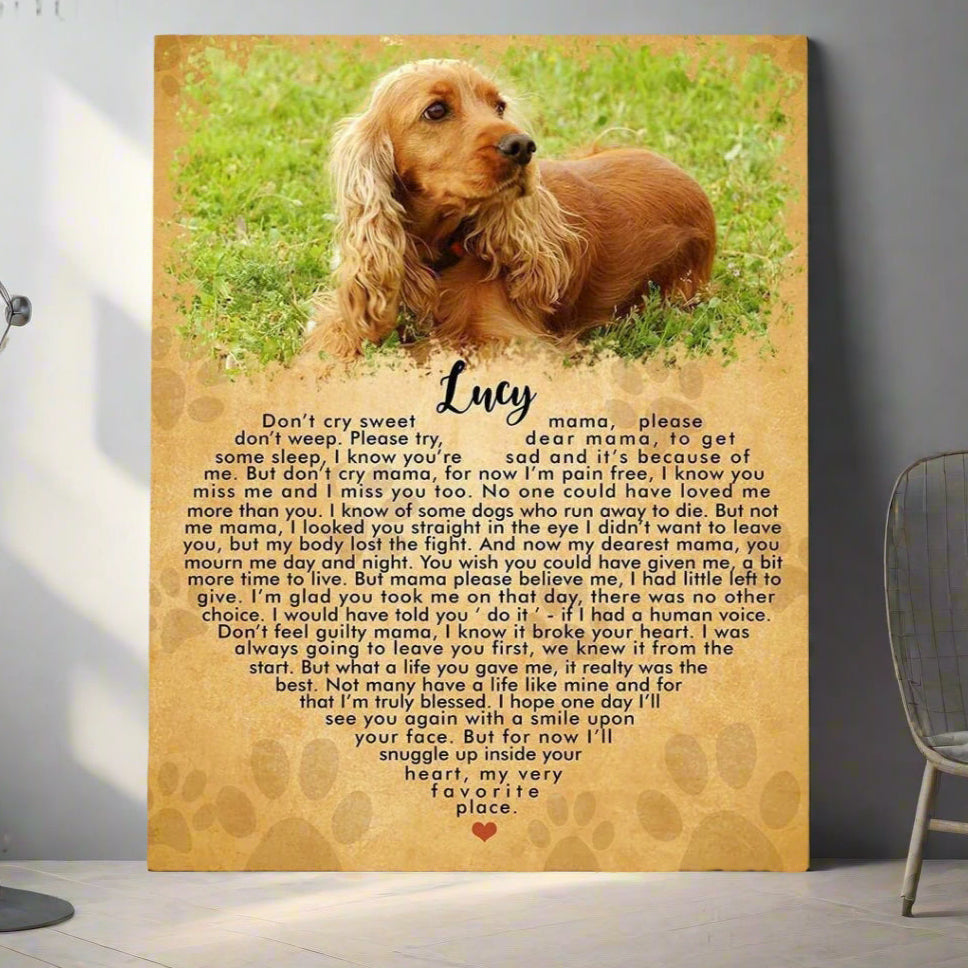 Don't Cry Sweet Mama Dog Poem | Custom Dog Memorial Canvas | Dog Memorial Gifts
