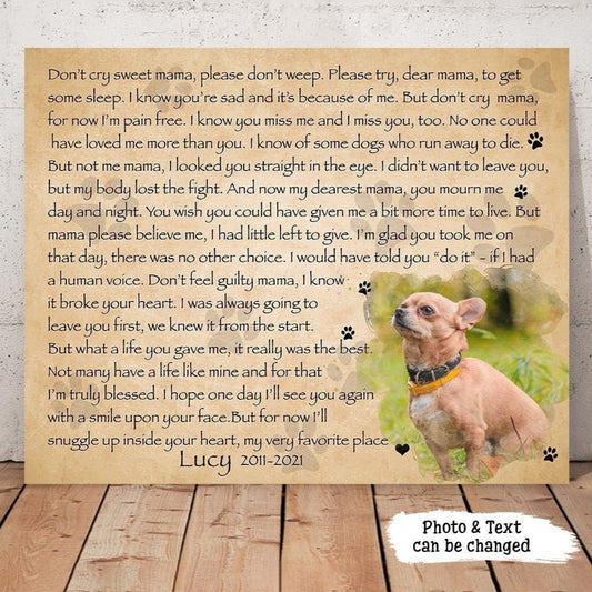 Don't Cry Sweet Mama Dog Poem | Custom Dog Memorial Canvas | Dog Memorial Gifts
