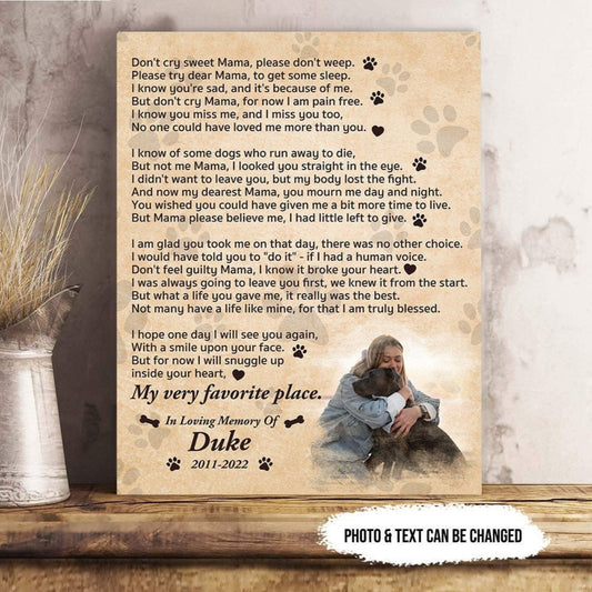 Don't Cry Sweet Mama Dog Poem | Custom Dog Memorial Canvas | Dog Memorial Gifts