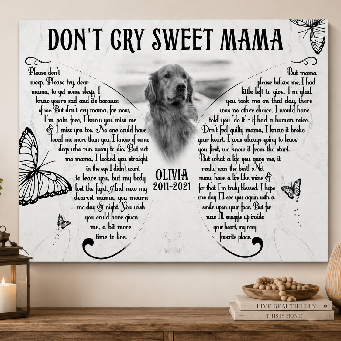 Don't Cry Sweet Mama Dog Poem  Custom Dog Memorial Canvas