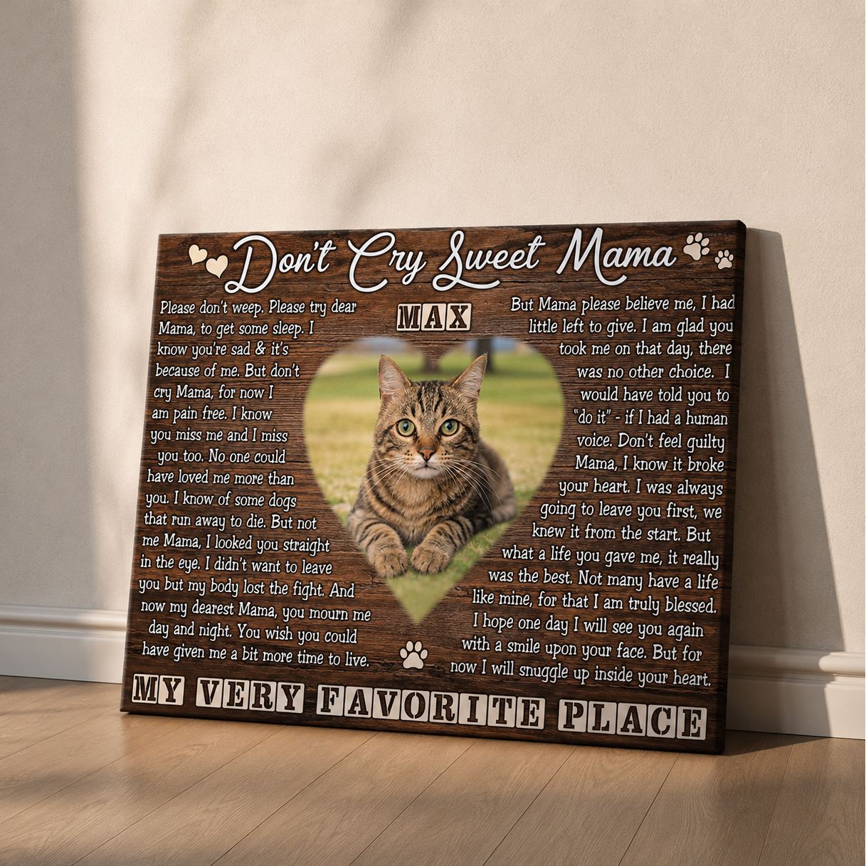 Don’t Cry Sweet Mama Poem Custom Cat Memorial Canvas