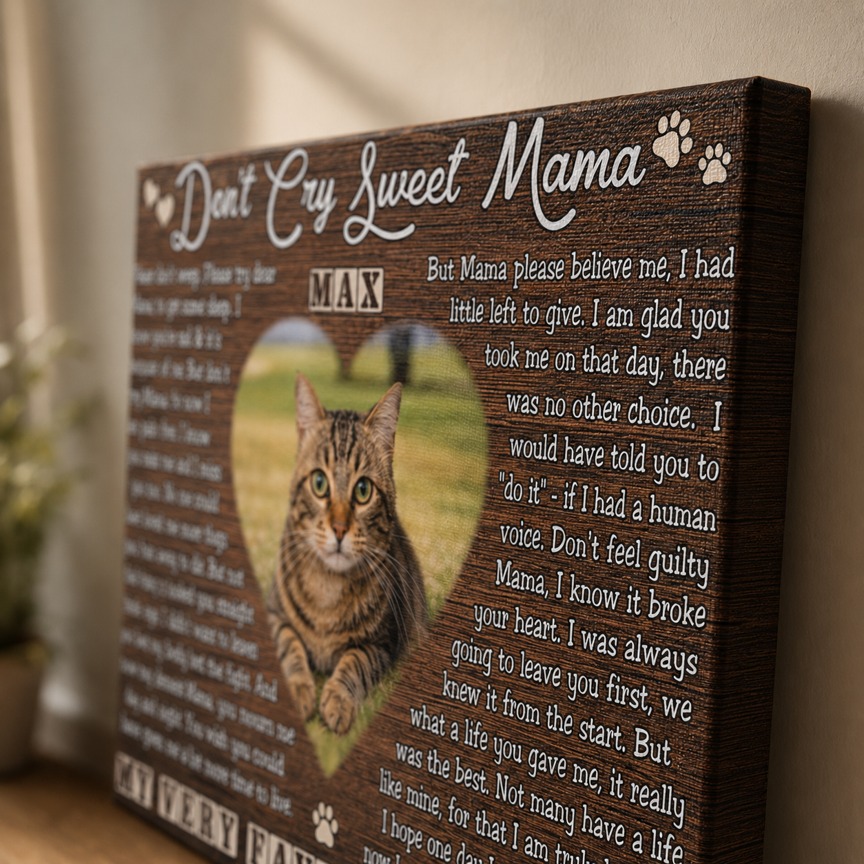 Don’t Cry Sweet Mama Poem Custom Cat Memorial Canvas