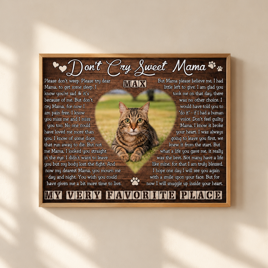 Don’t Cry Sweet Mama Poem Custom Cat Memorial Canvas Print