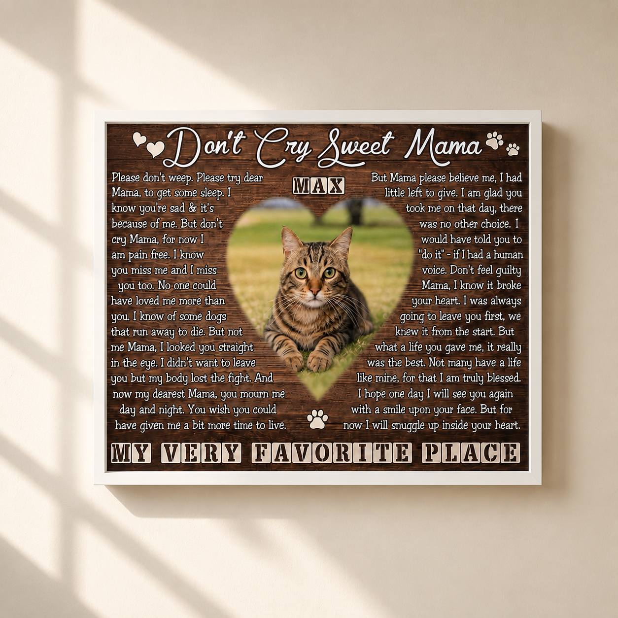 Don’t Cry Sweet Mama Poem Custom Cat Memorial Canvas Print Framed