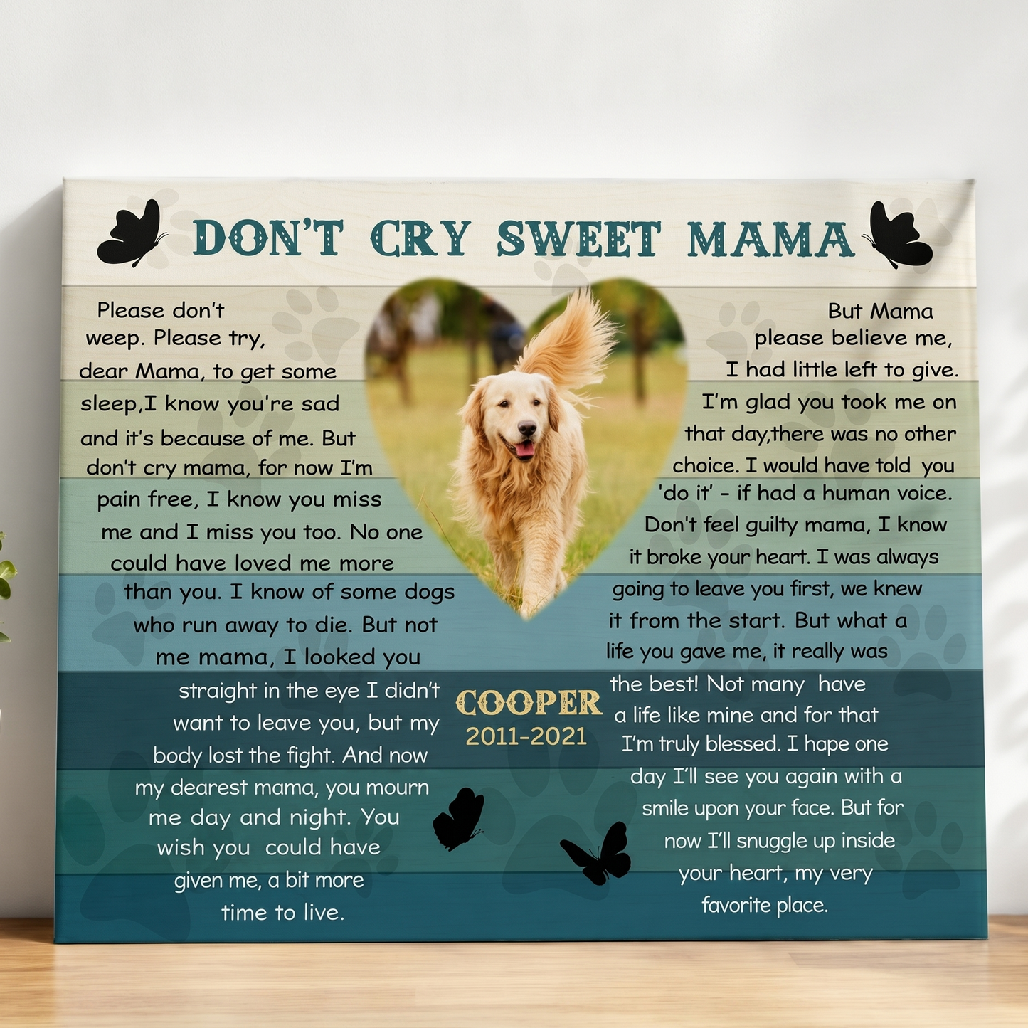 Don't Cry Sweet Mama Poem Custom Dog Memorial Canvas