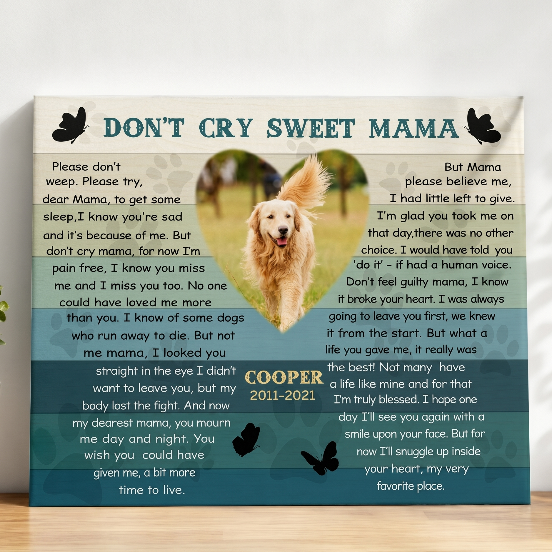 Don't Cry Sweet Mama Poem Custom Dog Memorial Canvas