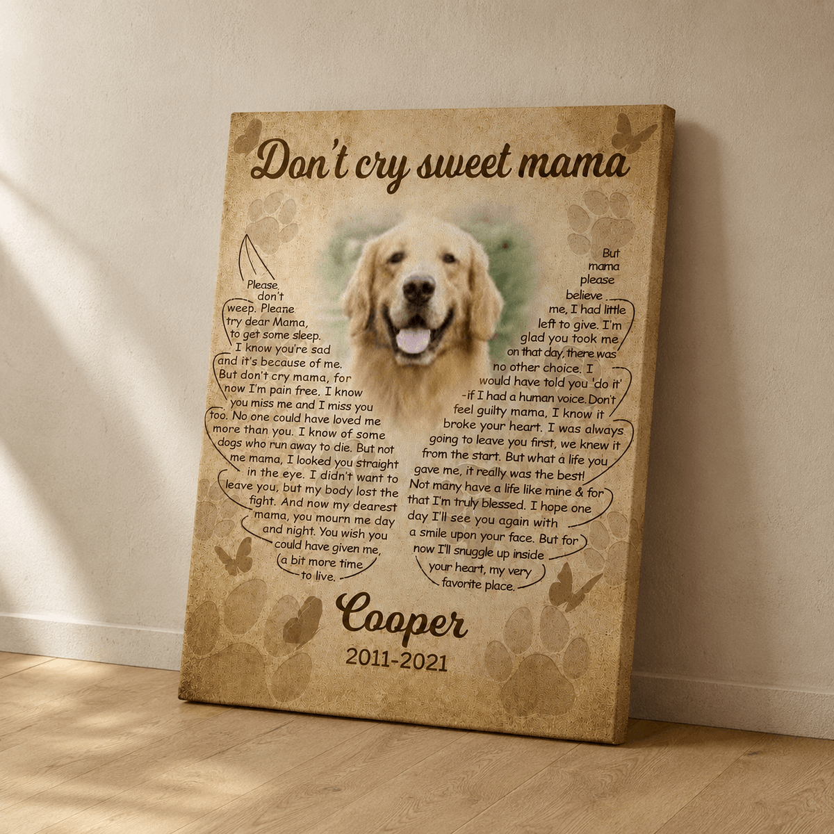 Dont Cry Sweet Mama Poem Dog Memorial Canvas