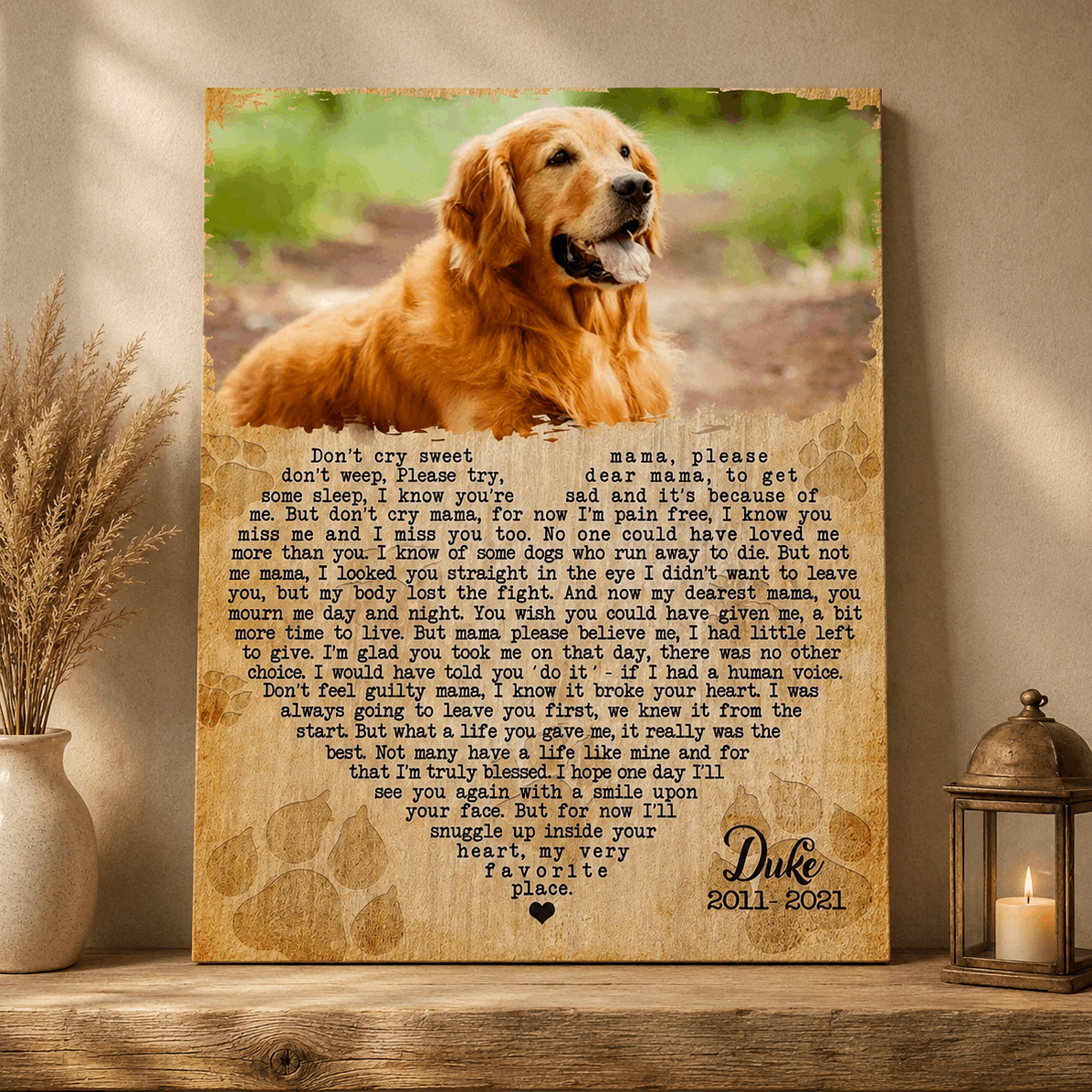 Don't Cry Sweet Mama Dog Poem | Custom Dog Memorial Canvas | Dog Memorial Gifts