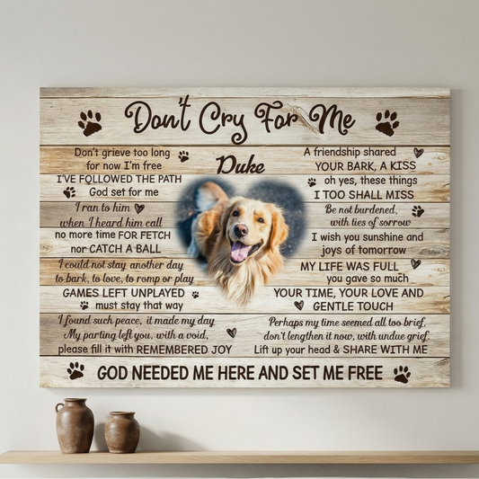 Dont Cry For Me Poem Custom Dog Memorial Canvas Print Dog Memorial Gifts