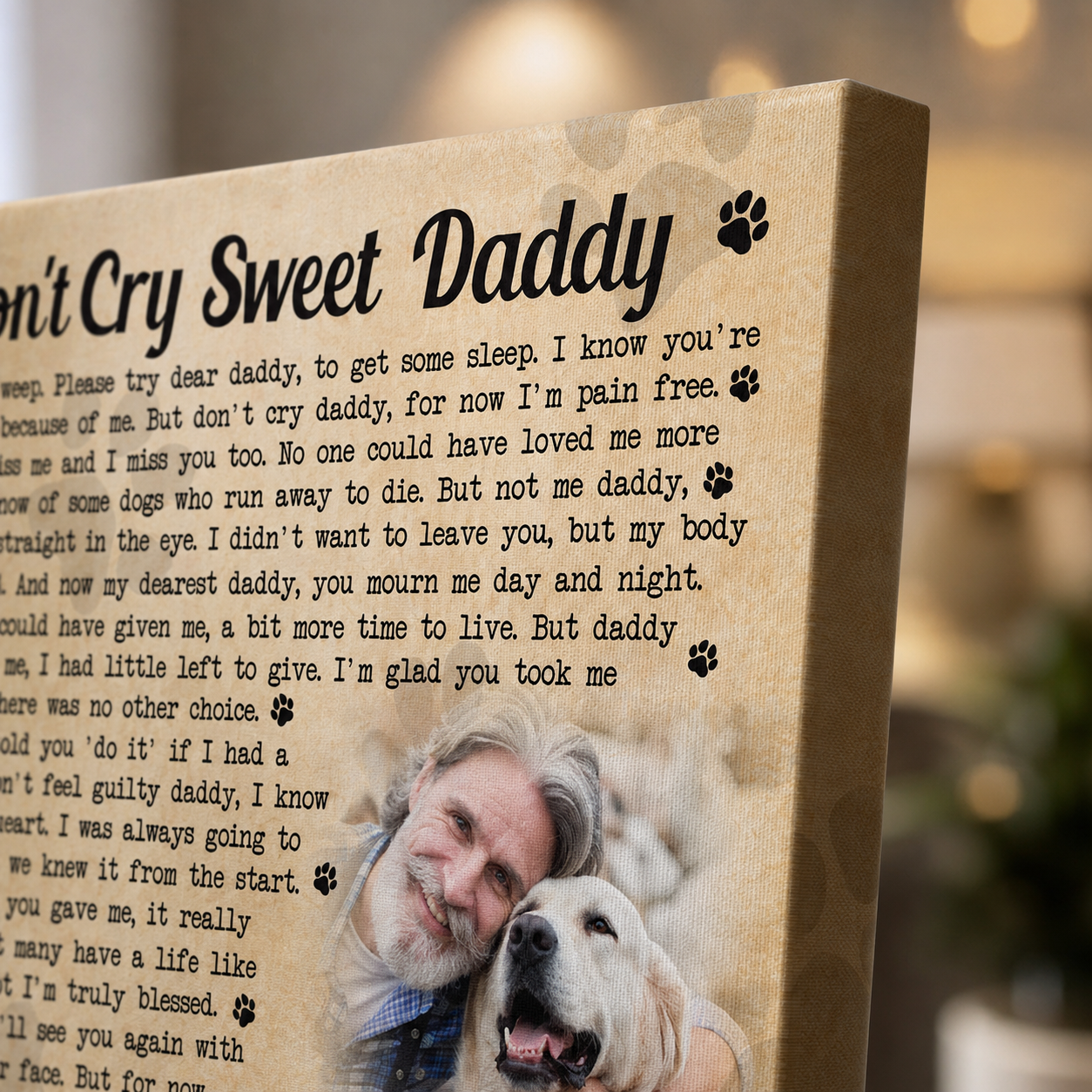 Don't Cry Sweet Daddy Dog Poem Custom Dog Memorial Canvas Print