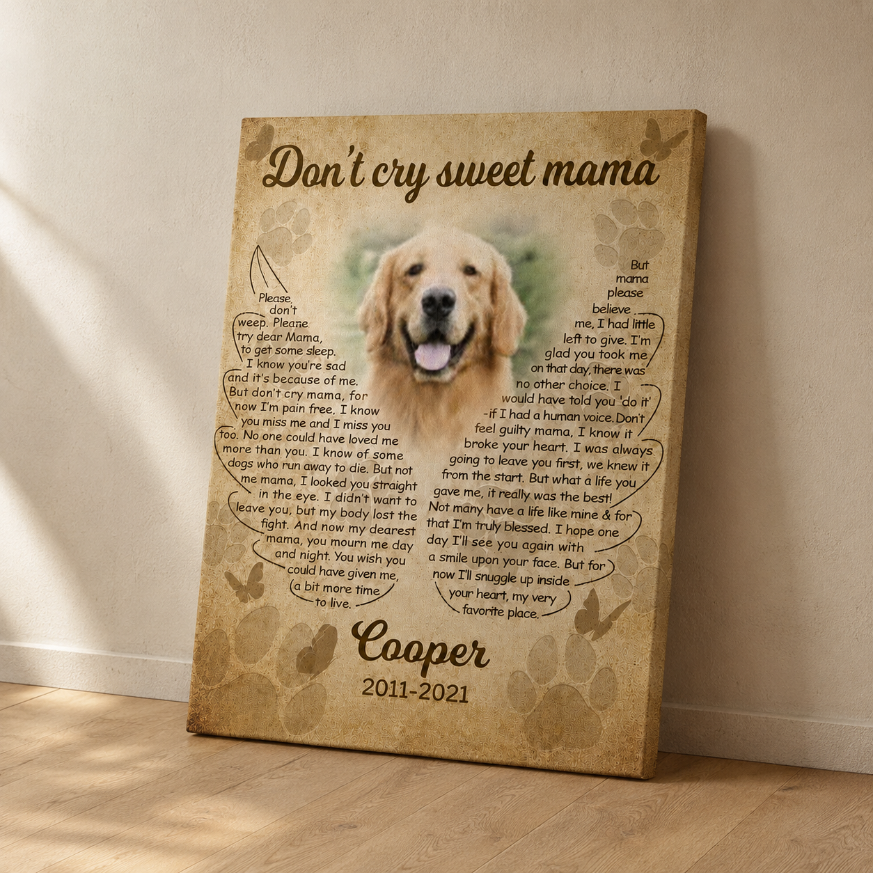 Dont Cry Sweet Mama Poem Dog Memorial Canvas