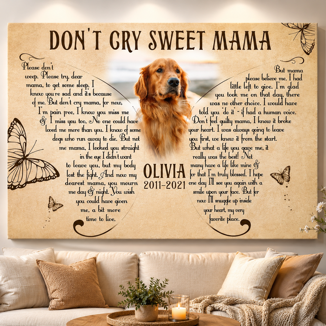 Dont cry sweet mama poem dog memorial canvas