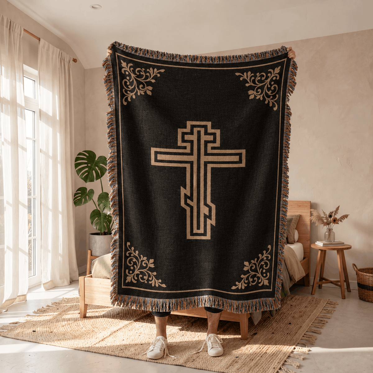 Eastern Orthodoxy Cross Medieval Tapestry |Three-bar Cross Suppedaneum Cross Tapestry