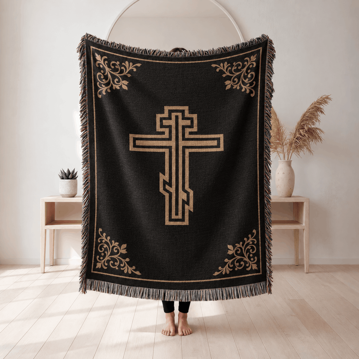 Eastern Orthodoxy Cross Medieval Tapestry |Three-bar Cross Suppedaneum Cross Tapestry