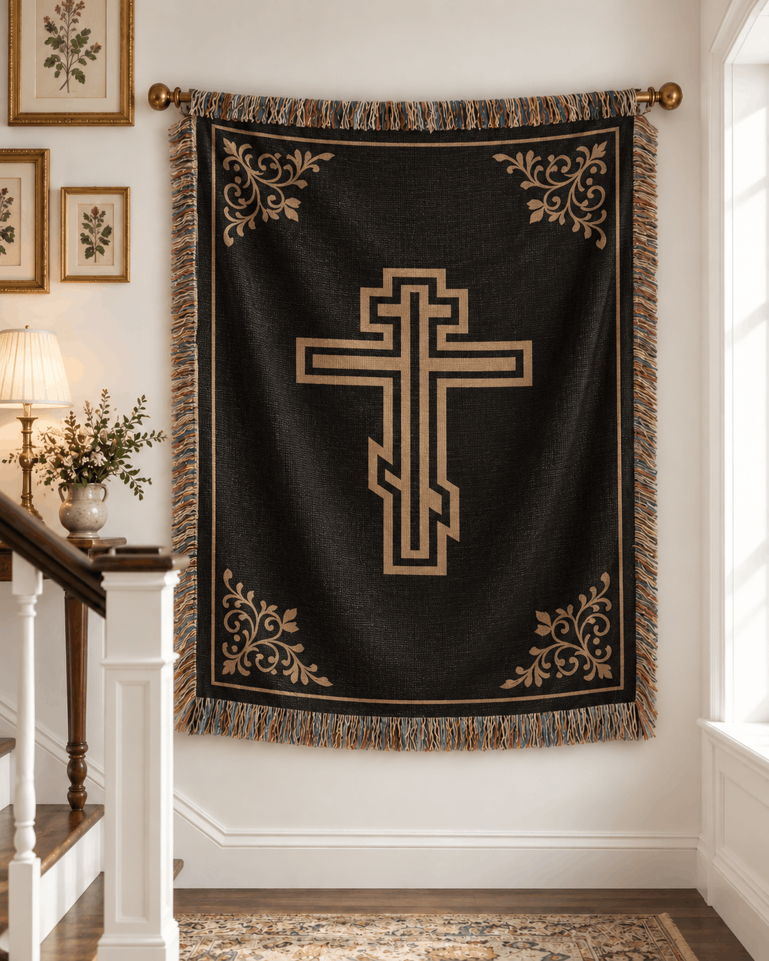 Eastern Orthodoxy Cross Medieval Tapestry |Three-bar Cross Suppedaneum Cross Tapestry