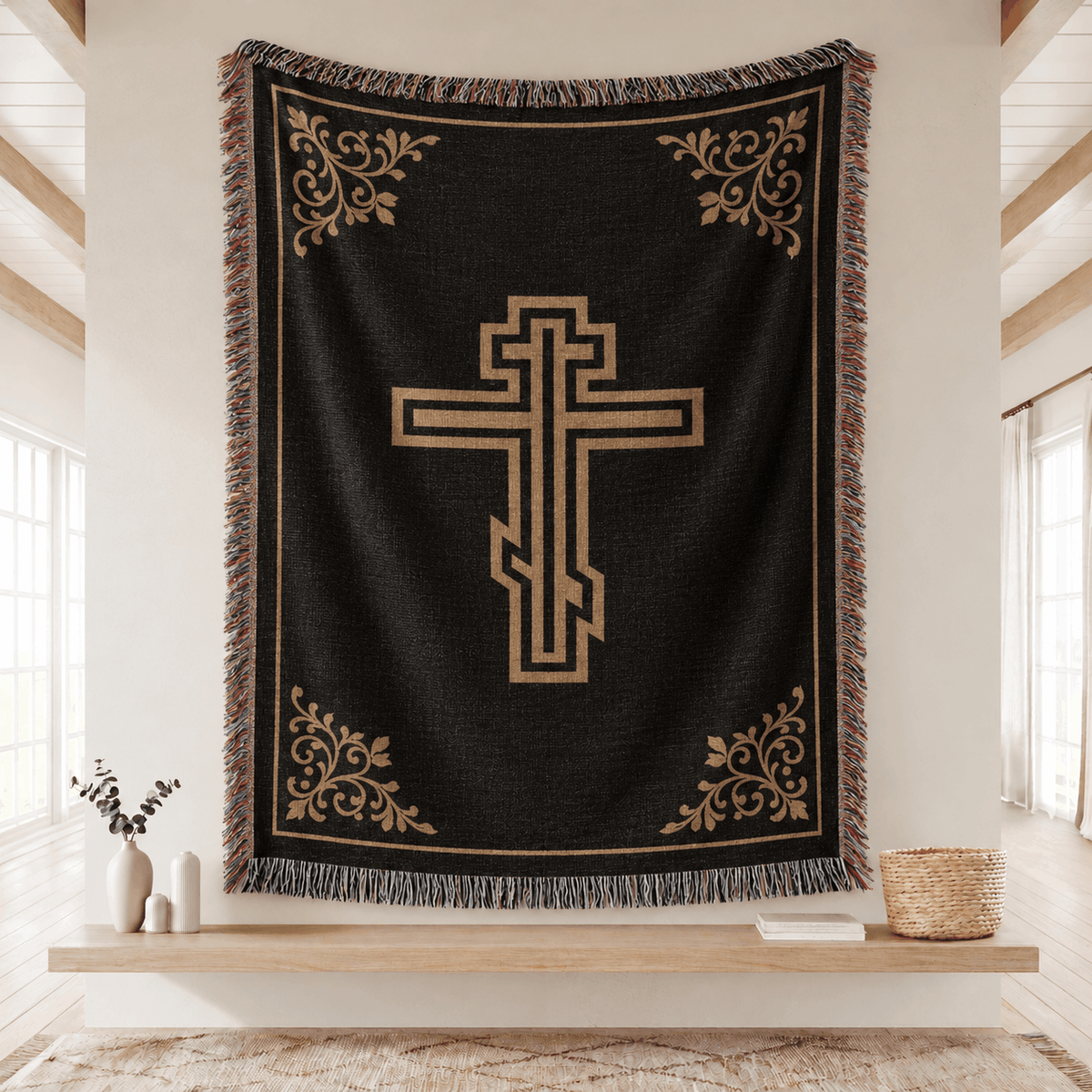 Eastern Orthodoxy Cross Medieval Tapestry |Three-bar Cross Suppedaneum Cross Tapestry