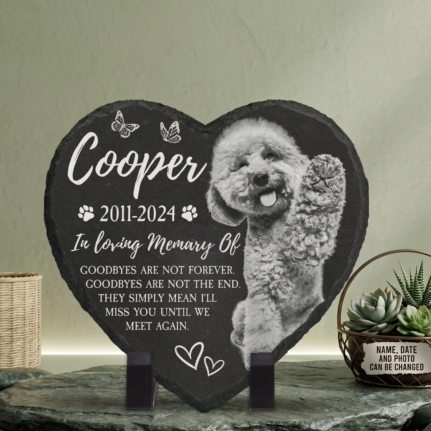 Dog Headstone | Custom Dog Memorial Garden Stone | Heart Shaped Headstone