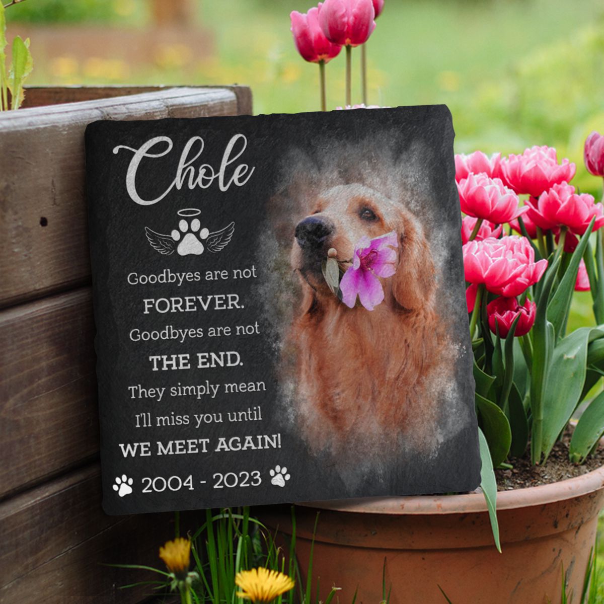 Goodbyes Are Not Forever Memorial Stone | Dog Headstone | Dog Tombstone