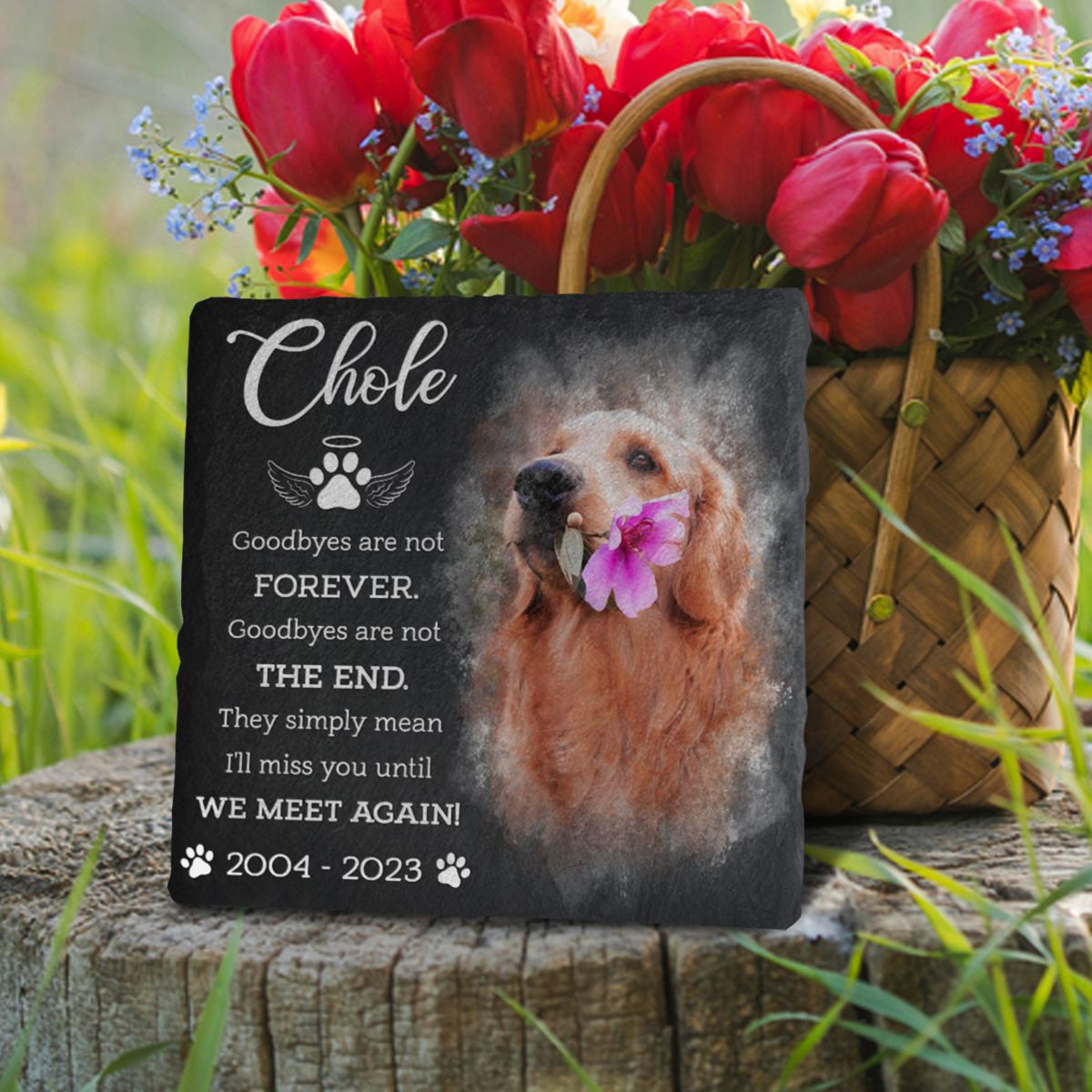 Goodbyes Are Not Forever Memorial Stone | Dog Headstone | Dog Tombstone