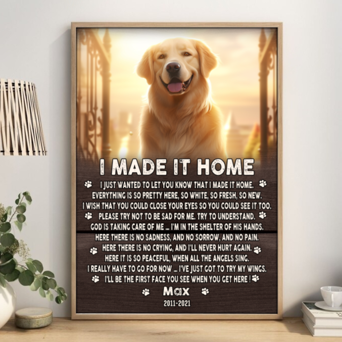 I Made It Home Poem | Custom Dog Memorial Canvas | Dog Memorial Gifts