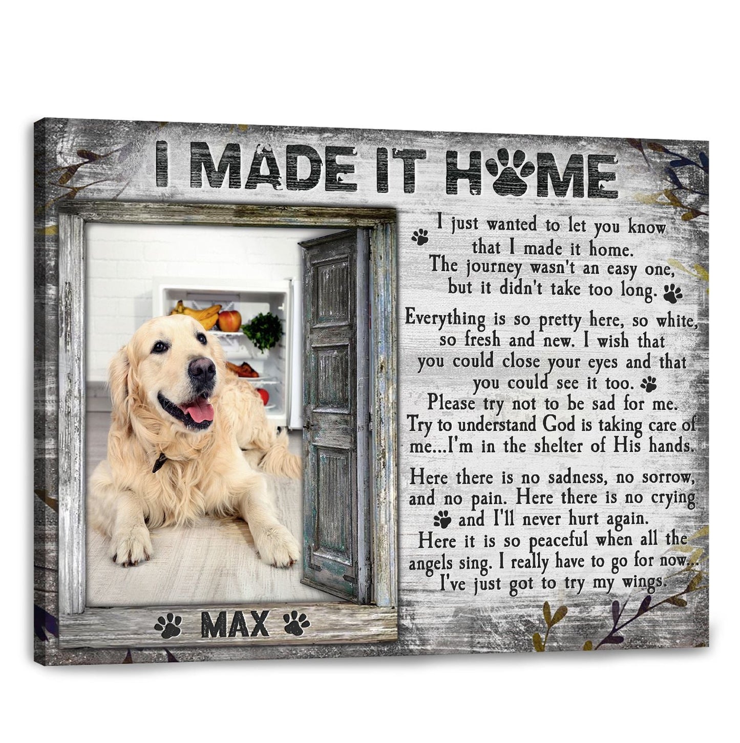 I Made It Home Poem | Custom Dog Memorial Canvas | Dog Memorial Gifts