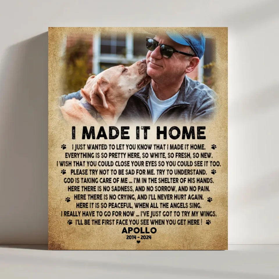I Made It Home Poem | Custom Dog Memorial Canvas | Dog Memorial Gifts