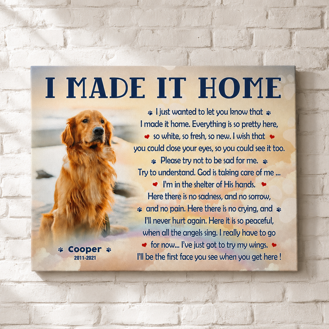 I Made It Home Poem  Dog Memorial Canvas