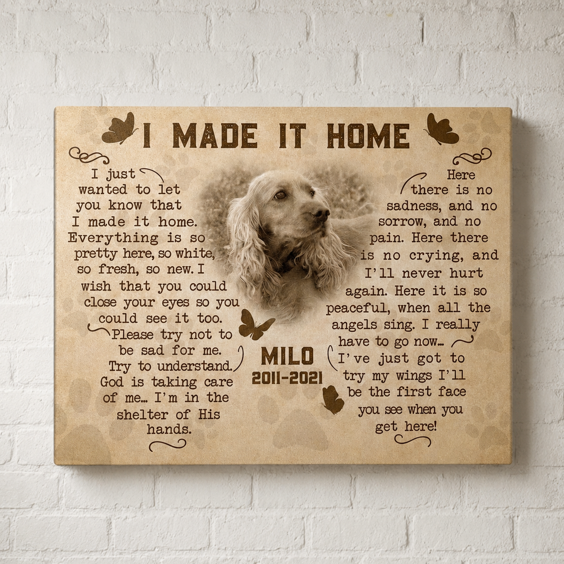 I Made It Home Poem Custom Dog Memorial Canvas
