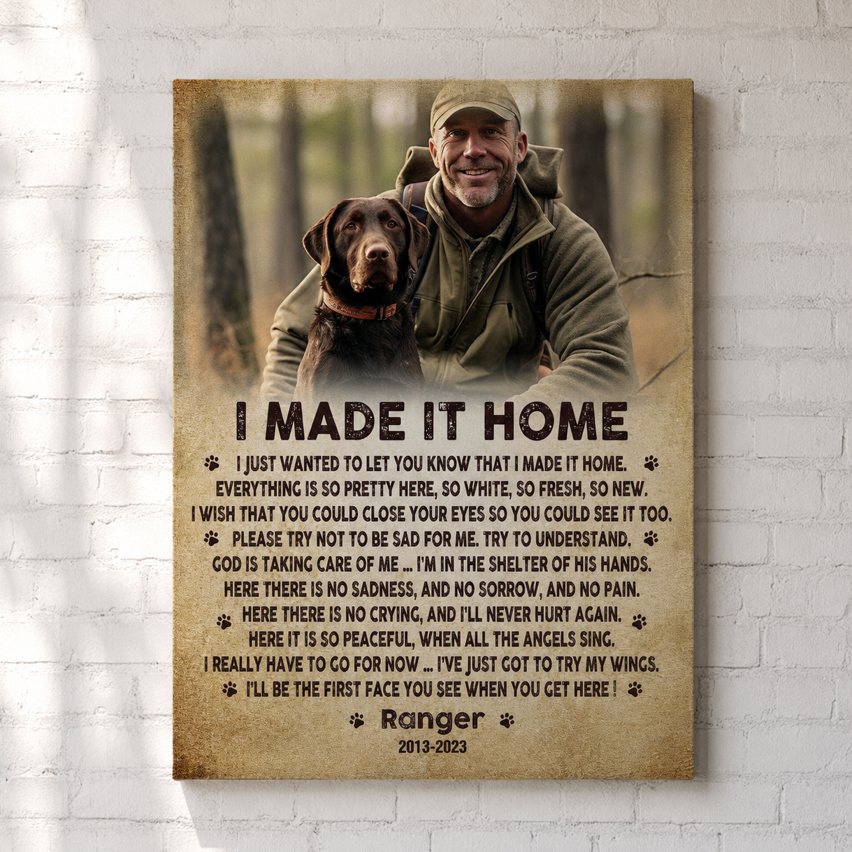 I Made It Home Poem Dog Memorial Canvas