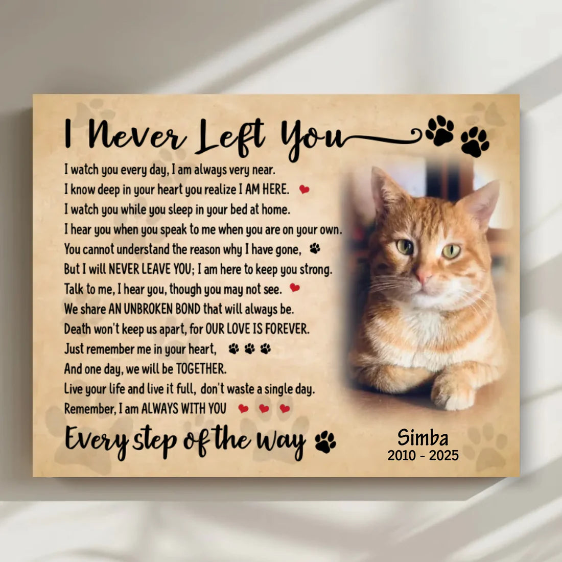 I Never Left You Cat Poem | Custom Cat Memorial Canvas Print