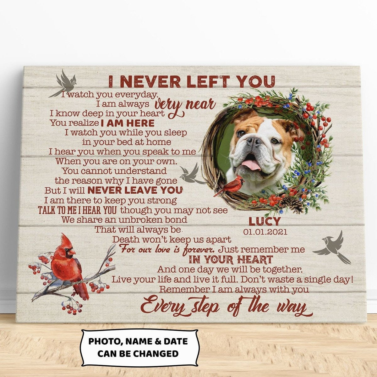 I Never Left You Dog Poem | Custom Dog Memorial Canvas | Dog Memorial Gifts