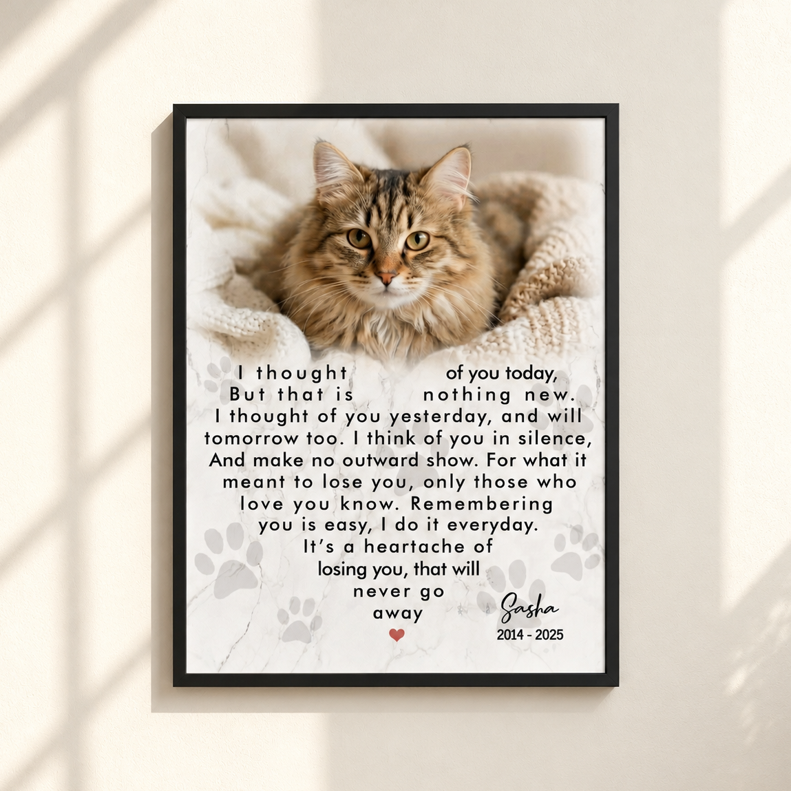 I thought of you to day poem cat memorial canvas