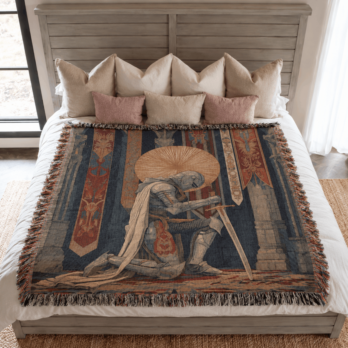 Knight Armor Medieval Tapestry Woven Blanket