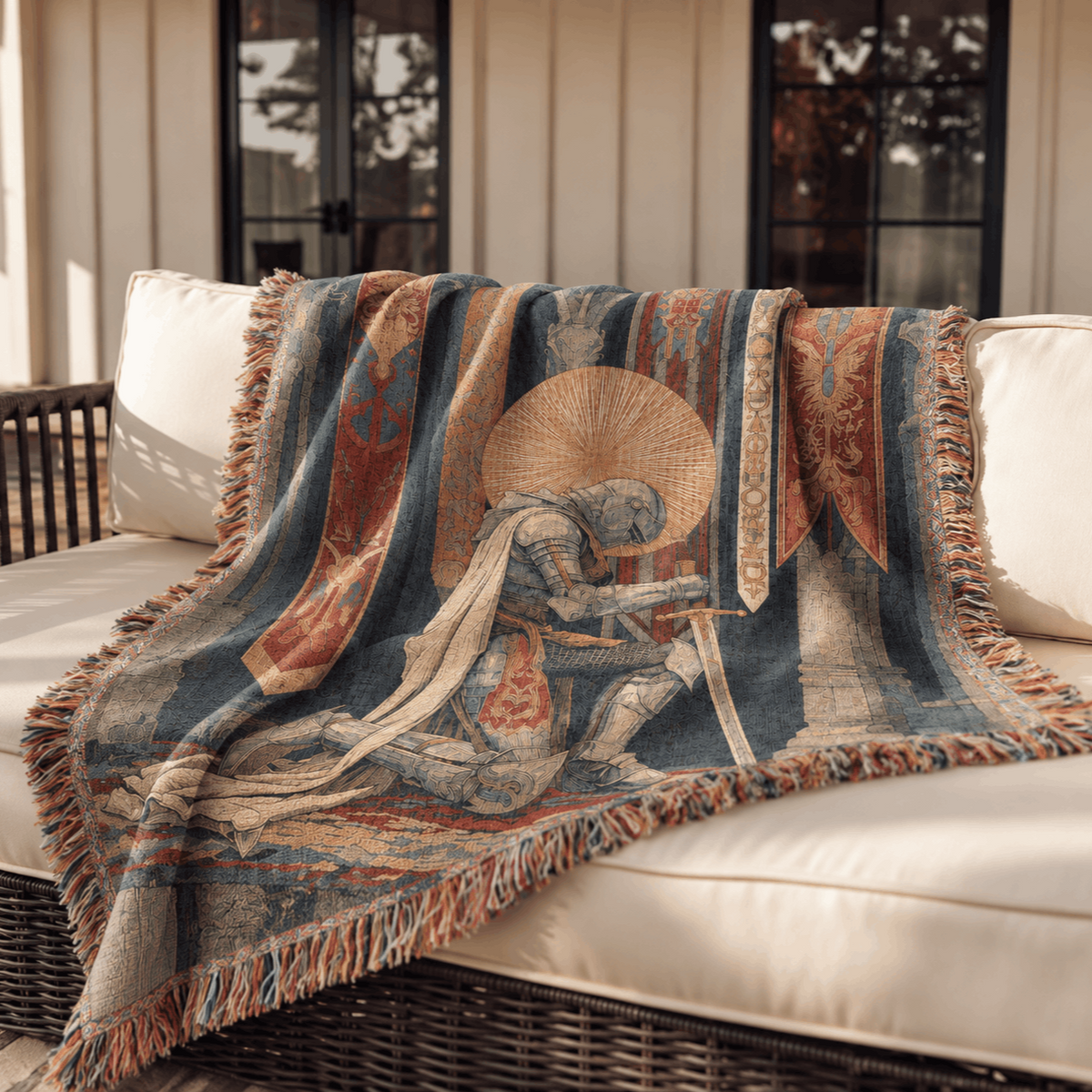 Knight Armor Medieval Tapestry Woven Blanket
