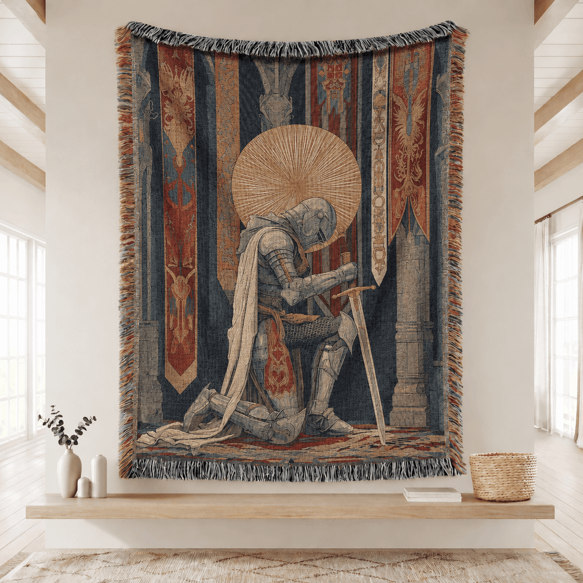 Knight Armor Medieval Tapestry Woven Blanket