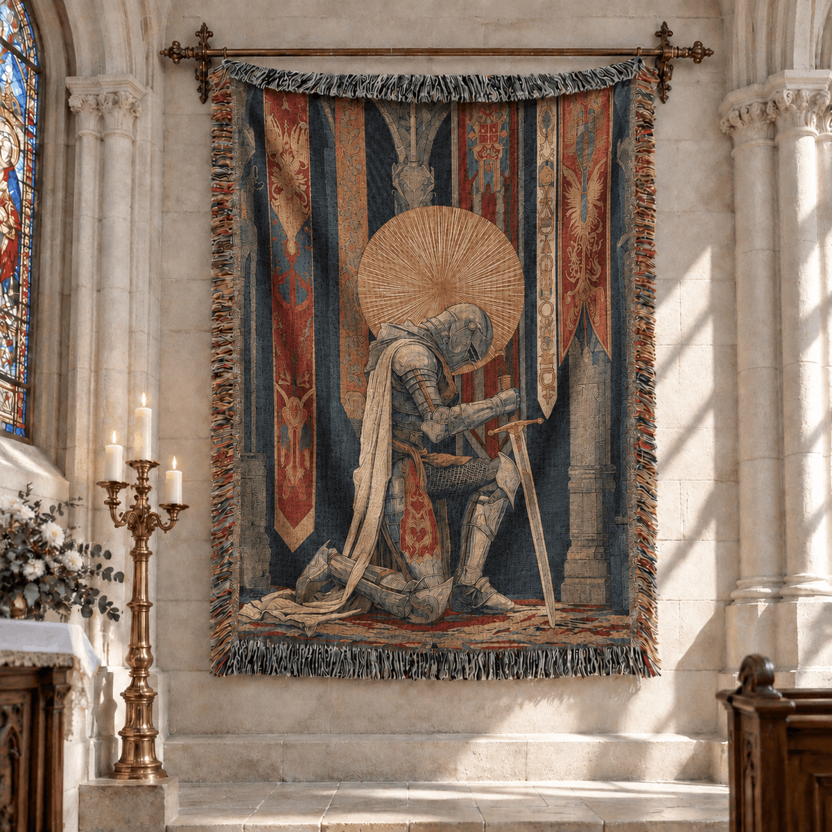 Knight Armor Medieval Tapestry Woven Blanket