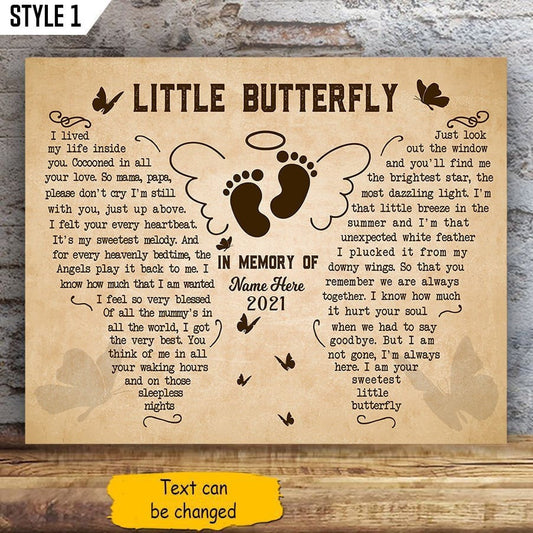 Little Butterfly Memorial Poem | Custom Memorial Canvas Print | Butterfly Shape