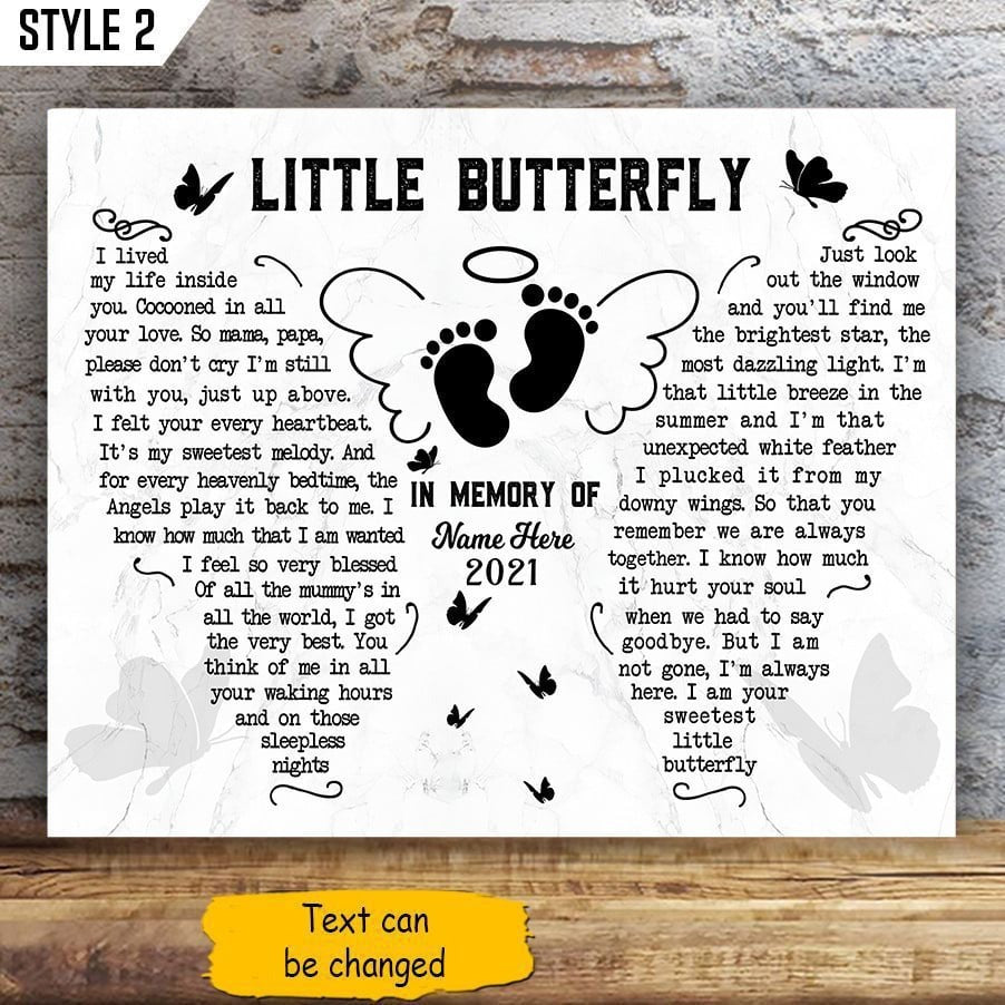 Little Butterfly Memorial Poem | Custom Memorial Canvas Print | Butterfly Shape