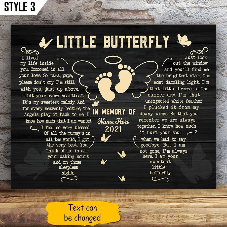 Little Butterfly Memorial Poem | Custom Memorial Canvas Print | Butterfly Shape