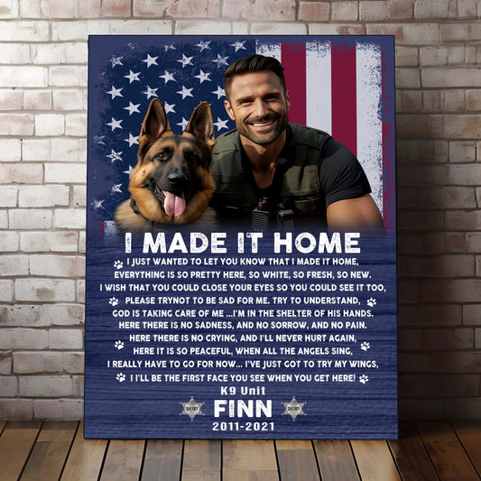 I Made It Home Poem | Custom Dog Memorial Canvas | Dog Memorial Gifts