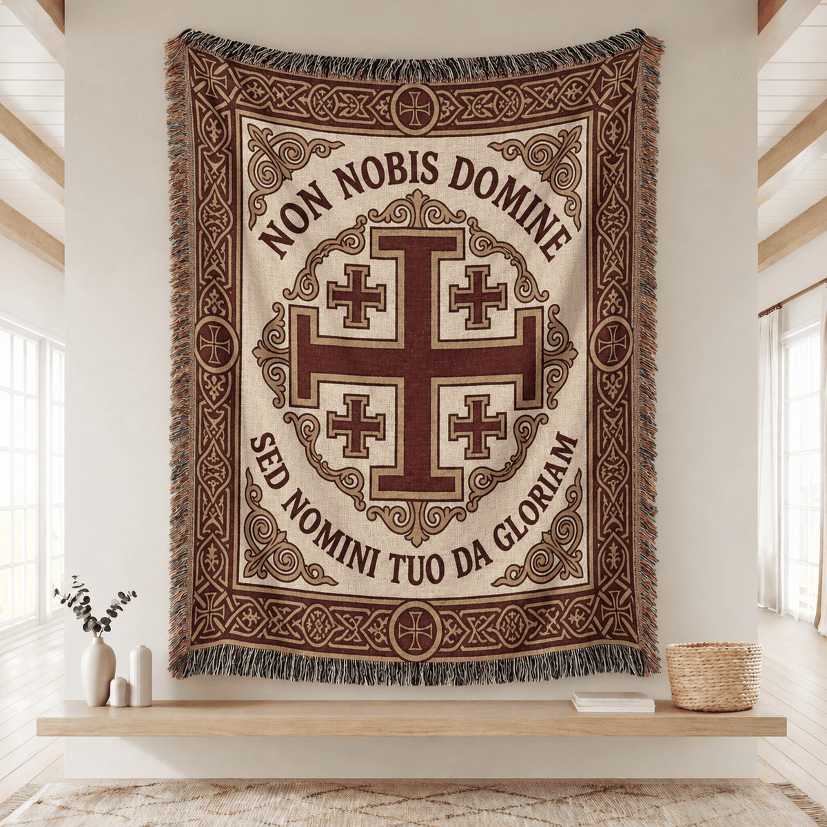 Non Nobis Domine Jerusalem Cross Medieval Tapestry