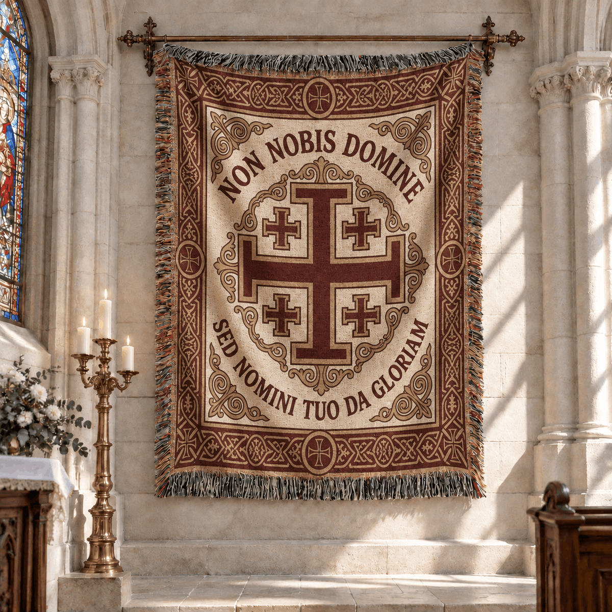 Non Nobis Domine Jerusalem Cross Medieval Tapestry