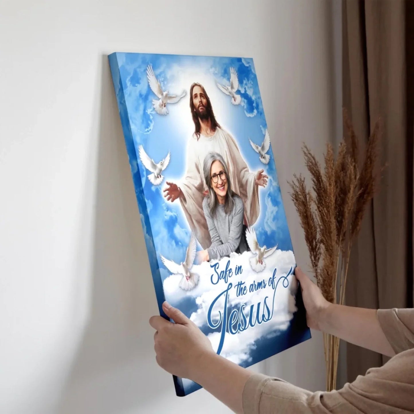 Blue Sky With Pigeon Safe In The Arms Of Jesus | Memorial Gift For Loss