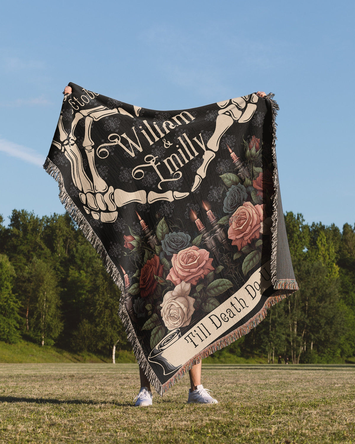 Personalized Skeleton Couple Tapestry Woven Blanket