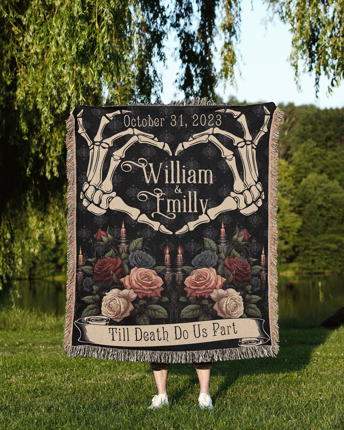 Personalized Skeleton Couple Tapestry Woven Blanket